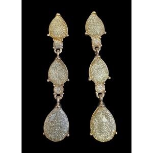 Icing Drop Earrings Gold Tone Crystal Rhinestone Pierced Statement Glam Dangle